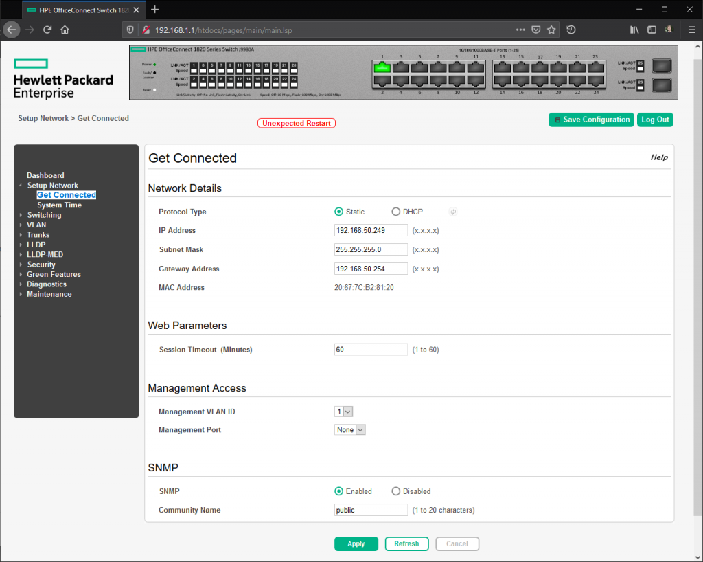 Configurando Switch HP 1820 (J9980A) Pense em TI