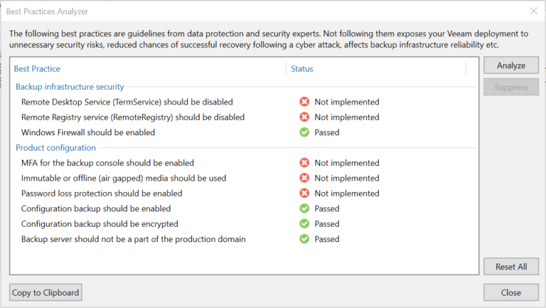 Best Practices Analyzer - Veeam Backup & Replication V12 - Pense Em TI